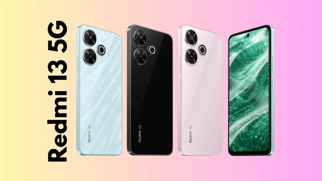 Redmi 13 5G front and back in Hawaiian Blue