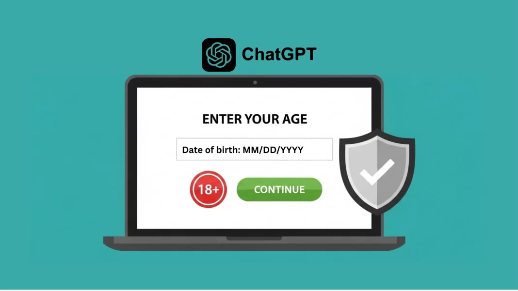 ChatGPT login screen with an age-verification prompt