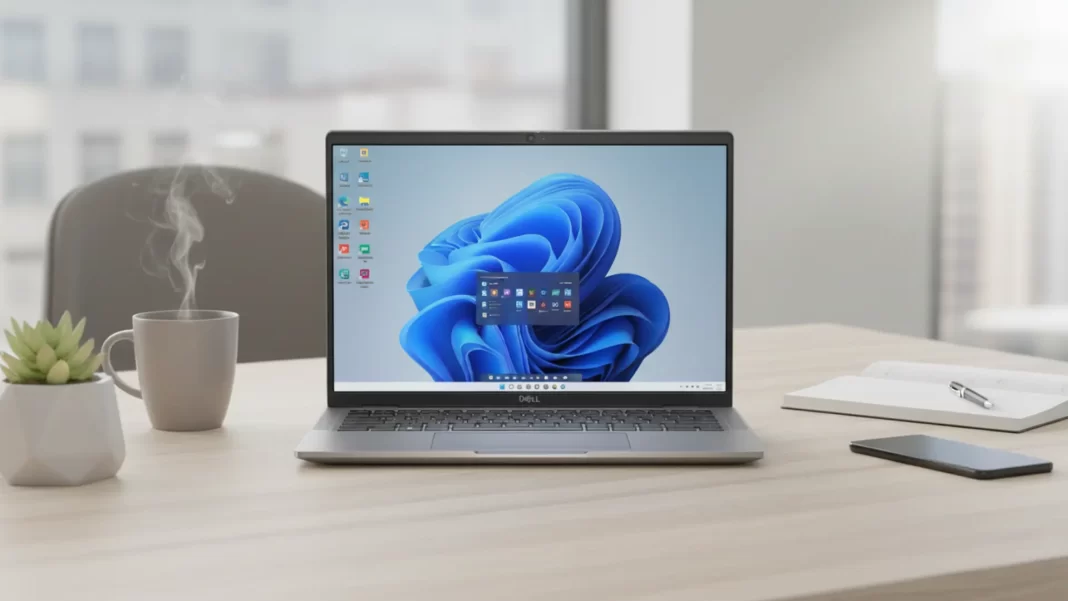 Dell Latitude 7450 2-in-1 business laptop open on a desk showing 14-inch