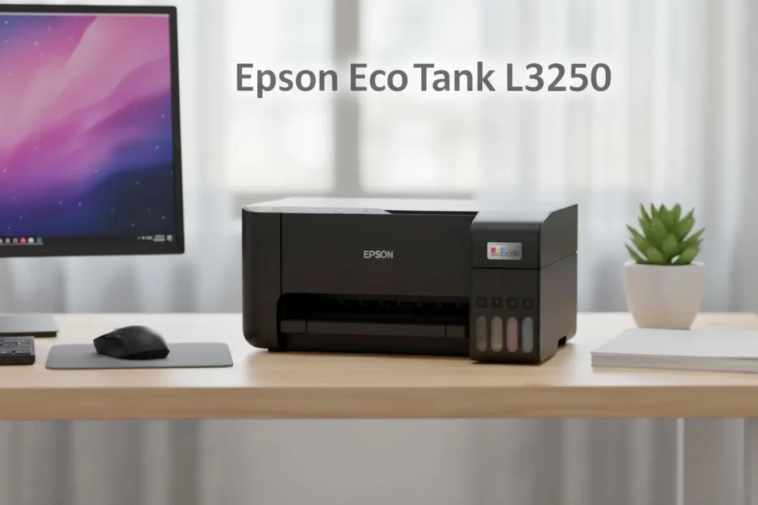 Epson EcoTank L3250 ink tank printer on a home desk