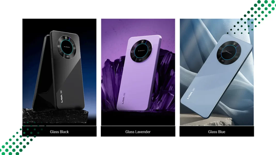 Lava Blaze 2 5G in Glass Blue showing ring-light camera and punch-hole display