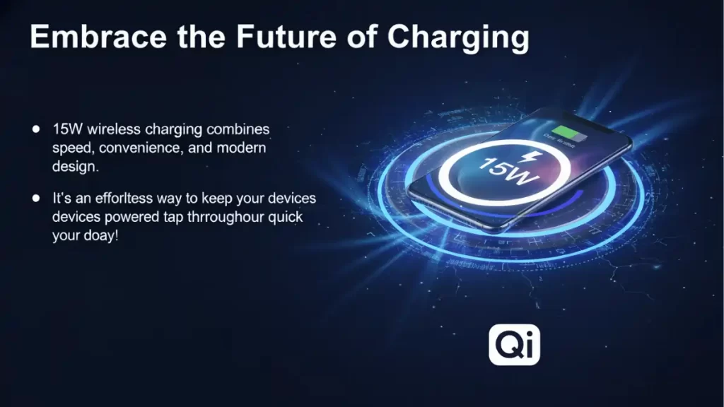 15W wireless charging combines speed, convenience, and modern design.