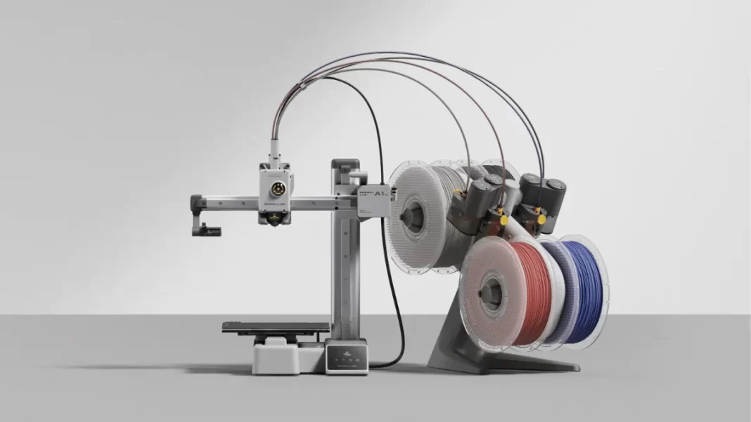 Bambu Lab A1 Mini on desk with PLA spool