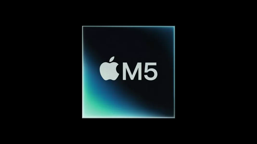 Apple M5 chip graphic with AI and GPU highlights