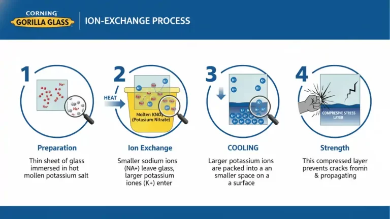 illustration showing the concept of the ion-exchange process that strengthens Corning Gorilla Glass