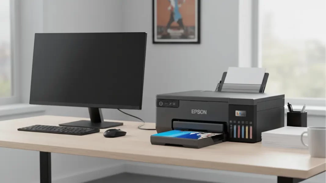 Epson L8050 EcoTank front view with 6 ink tanks