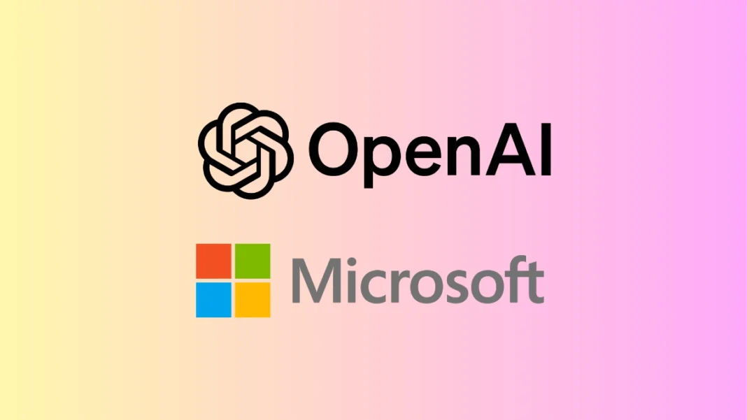 Microsoft and OpenAI logos with partnership agreement visual representation