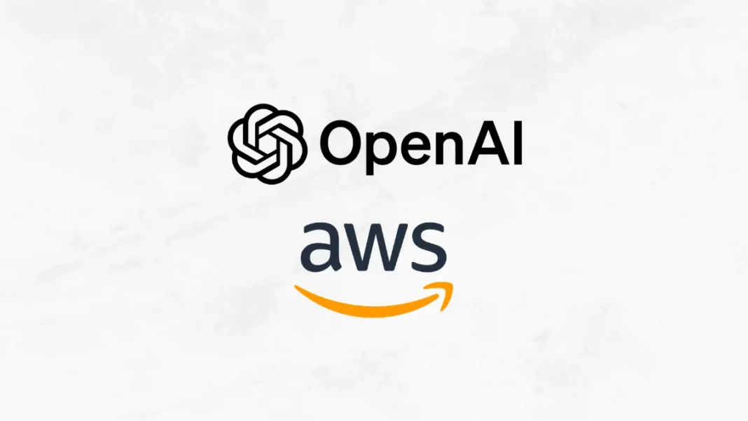 AWS and OpenAI logos with data center visualization representing $38 billion cloud partnership