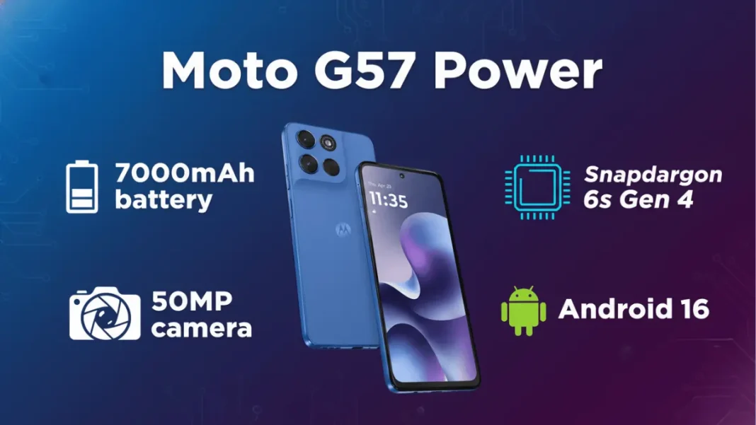 Moto G57 Power front display and vegan leather rear design