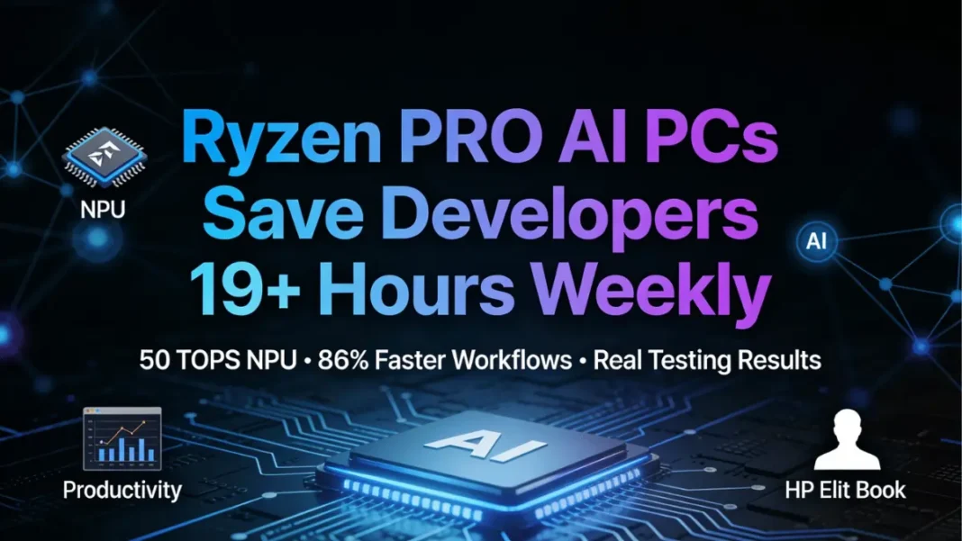 Software developer using HP EliteBook X G1a with AMD Ryzen AI 9 HX 370 processor running AI-assisted coding tools