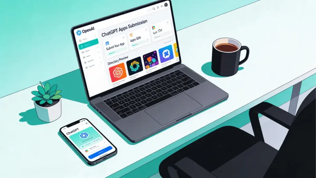 ChatGPT app submission interface showing developer dashboard with Apps SDK and directory access for OpenAI platform