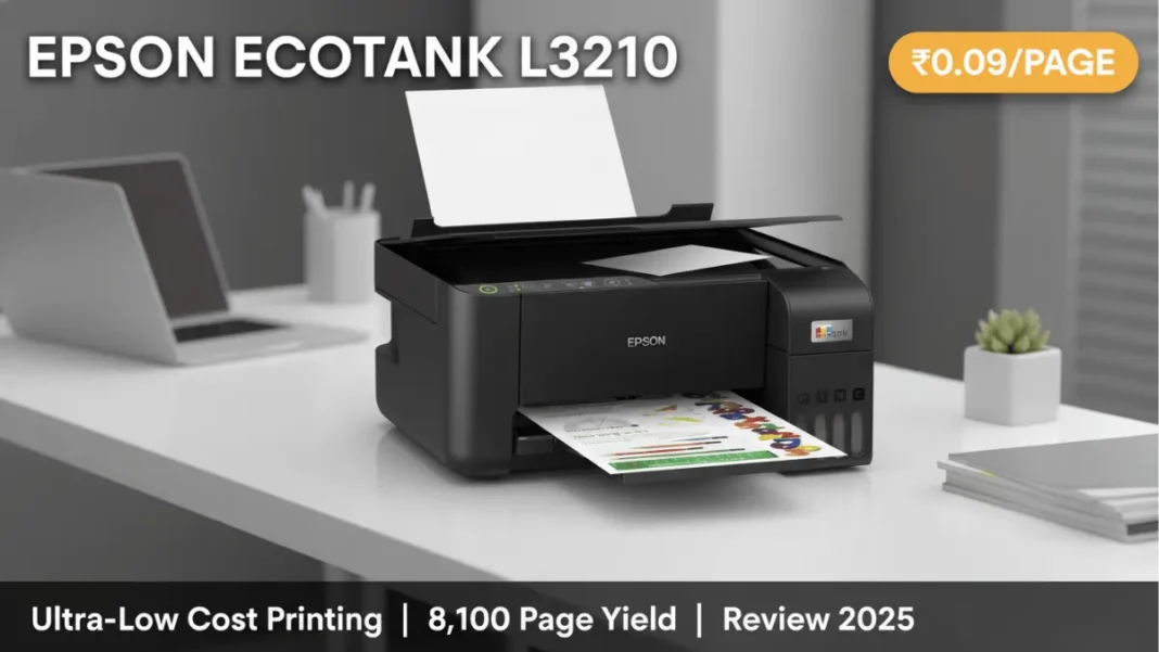 Epson EcoTank L3210 all-in-one ink tank printer with front-facing transparent tanks