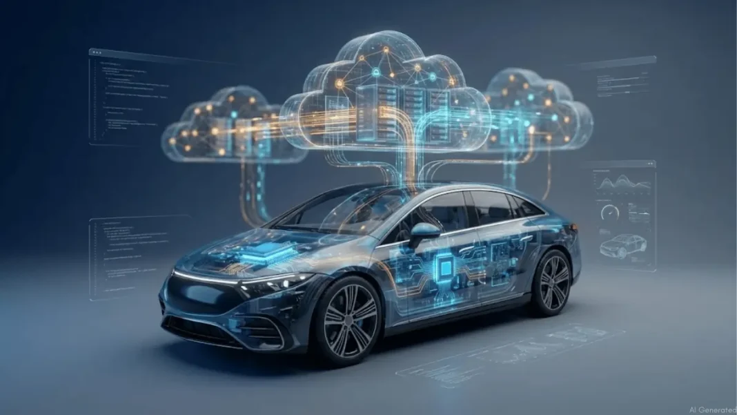AMD Virtualized Automotive Stack running on Azure cloud infrastructure with software-defined vehicle architecture visualization