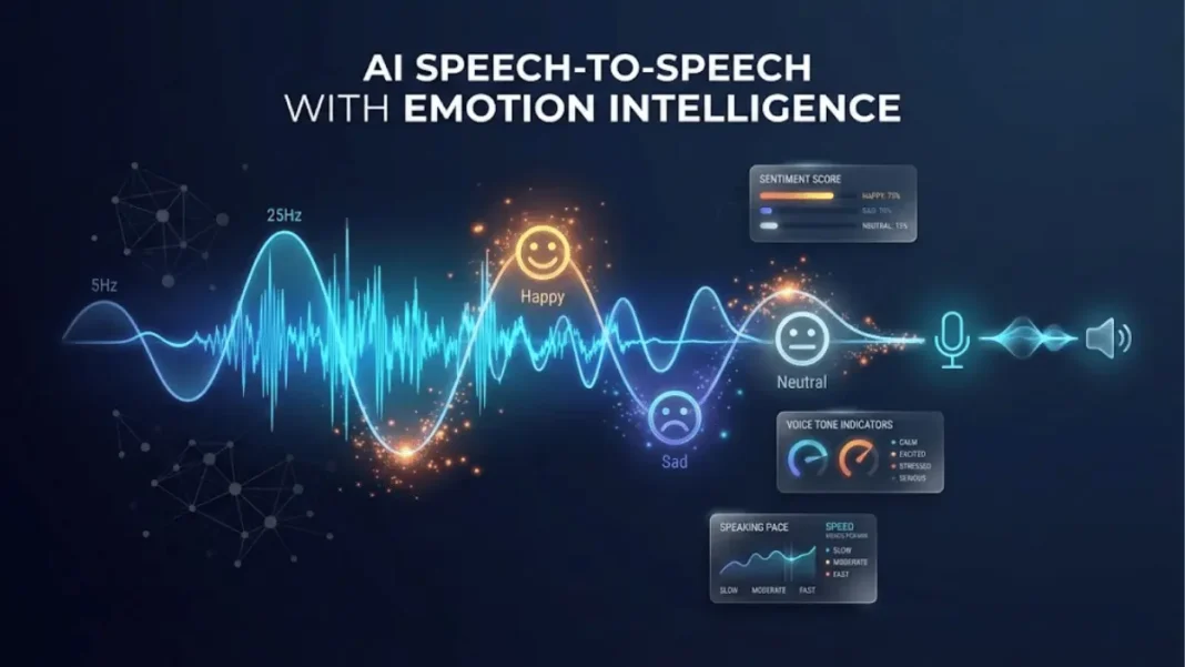 Alibaba Fun-Audio-Chat-8B speech-to-speech AI model with emotion detection visualization showing waveforms and sentiment analysis
