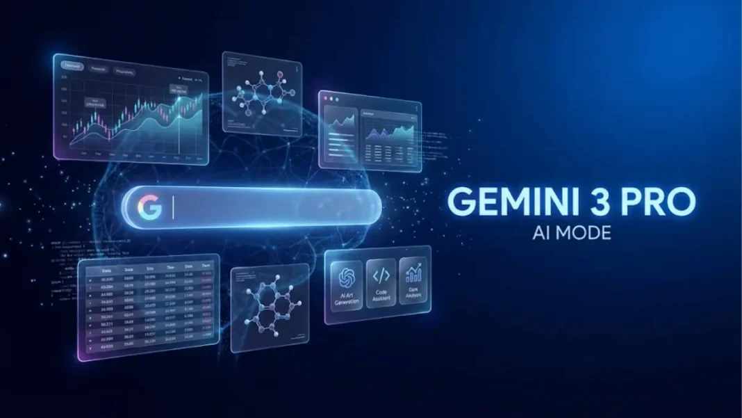 Google Gemini 3 Pro in Search AI Mode with generative UI interface showing interactive simulations and dynamic visual layouts