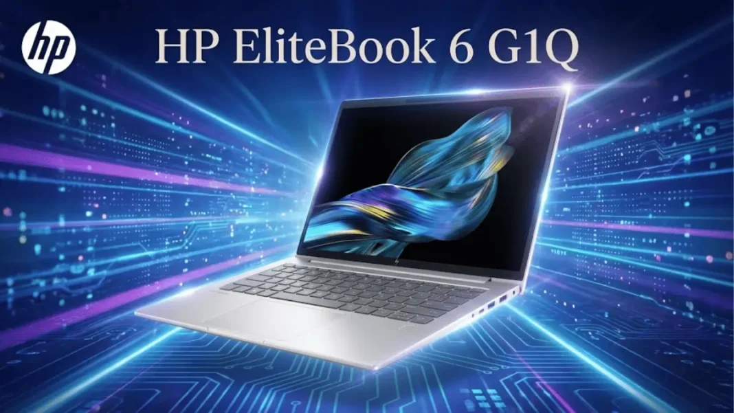 HP EliteBook 6 G1Q 14-inch business laptop with silver aluminum chassis and 16:10 display shown at three-quarter angle
