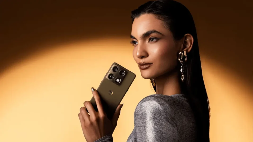 Motorola Signature smartphone with quad 50MP camera system in Martini Olive color featuring ultrathin 6.99mm design