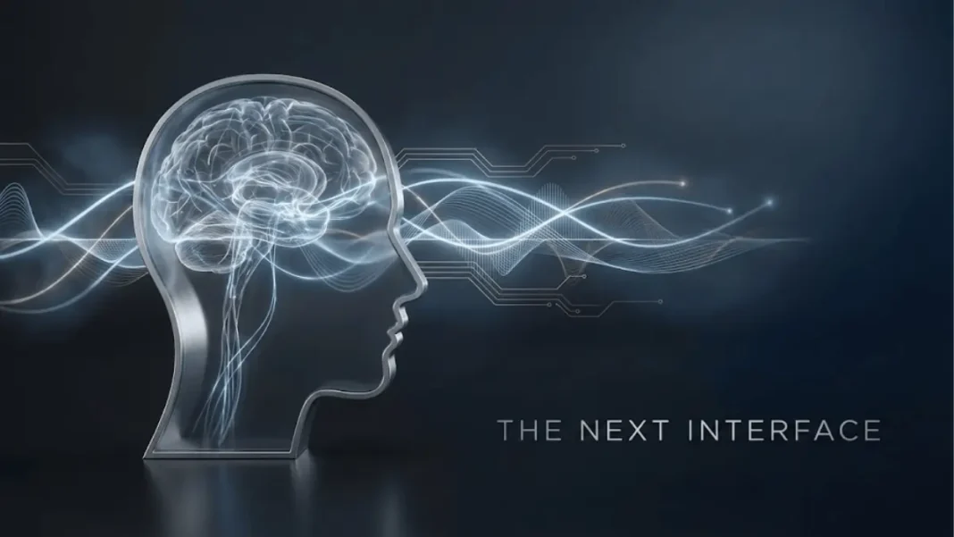 Abstract studio illustration showing artificial intelligence integrating with human brain signals, representing OpenAI’s investment in next-generation brain-computer interfaces.