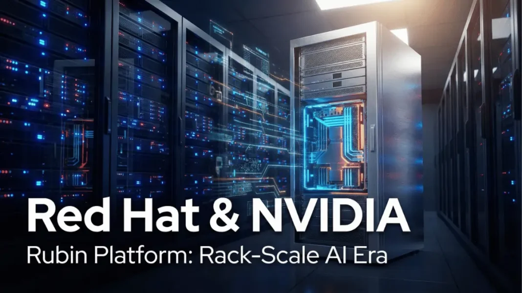 Red Hat and NVIDIA data center showcasing Rubin platform rack-scale AI infrastructure with 72 GPUs and enterprise integration