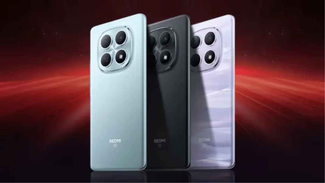 Xiaomi Redmi Note 15 series smartphones displaying 200MP AI camera system, IP69K water resistance certification, and Titan Structure durability on gradient background