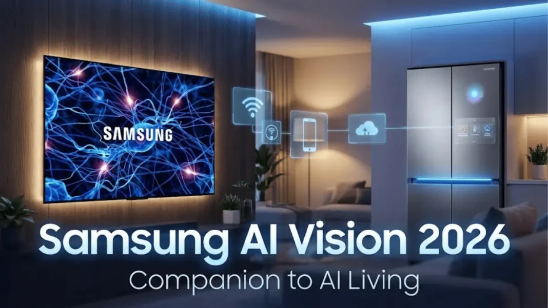 Samsung AI Vision 2026 ecosystem showing connected TV and smart home appliances