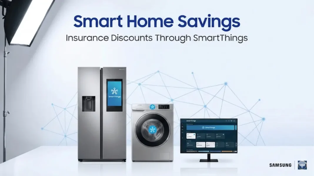 Samsung SmartThings smart home appliances offering insurance premium discounts through HSB partnership