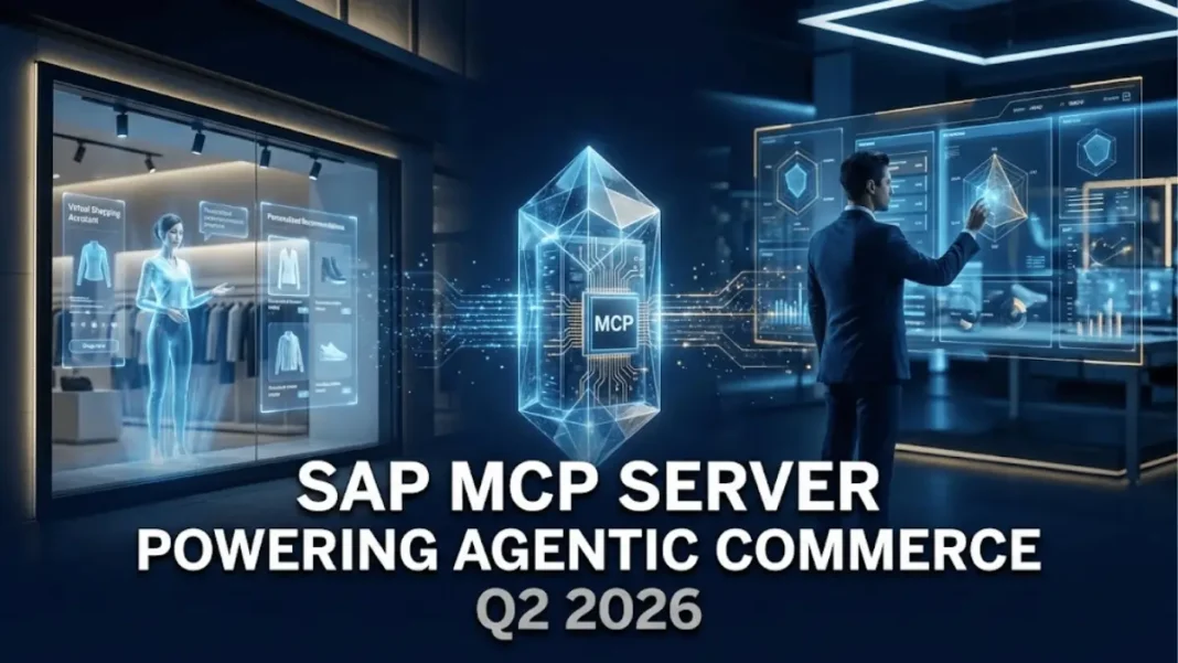 SAP MCP Server enabling agentic AI commerce with holographic shopping interface and autonomous agent visualization at NRF 2026