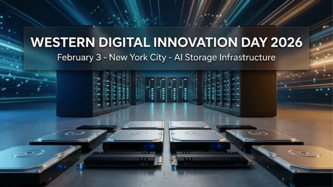 Western Digital Innovation Day 2026 event banner featuring AI storage infrastructure, data center, February 3 NYC