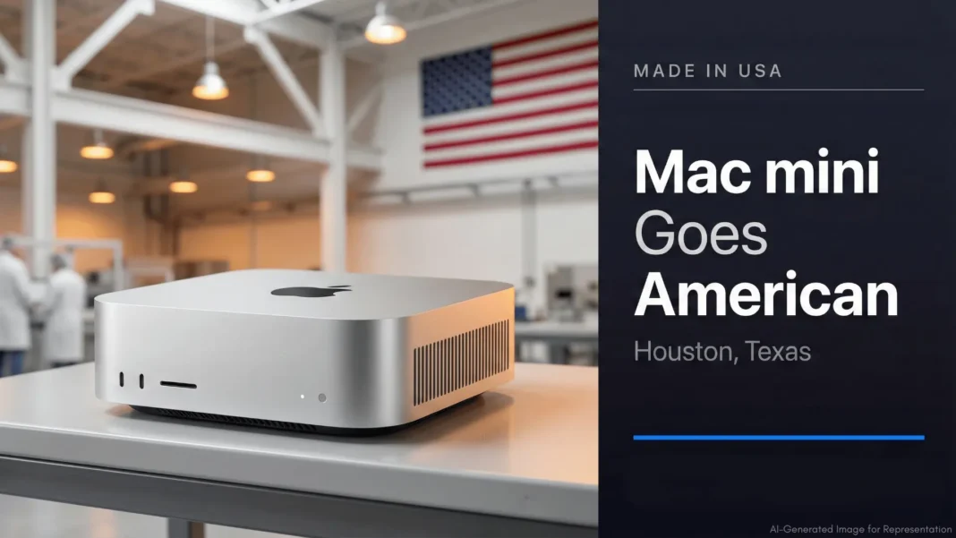Apple Mac mini M4 desktop computer at Apple's Houston manufacturing facility representing US production expansion 2026