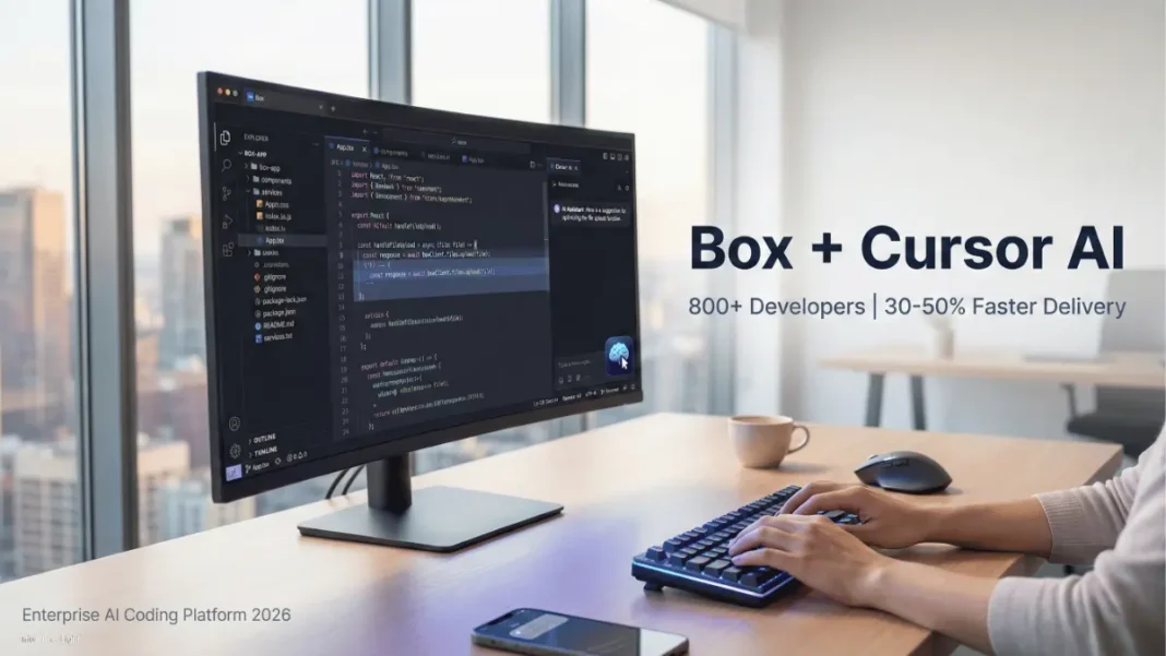 Box developers using Cursor AI code editor interface showing multi-file editing and AI agent controls for enterprise security in 2026