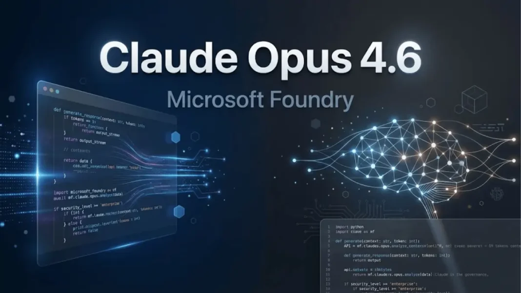 Claude Opus 4.6 AI model interface on Microsoft Foundry Azure platform showing code generation and enterprise workflow automation features