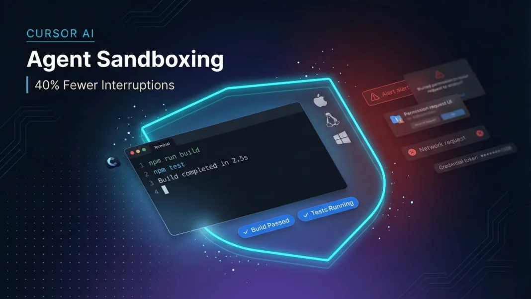 Cursor AI coding agent running inside a sandboxed terminal environment with macOS Seatbelt and Linux Landlock filesystem controls in 2026