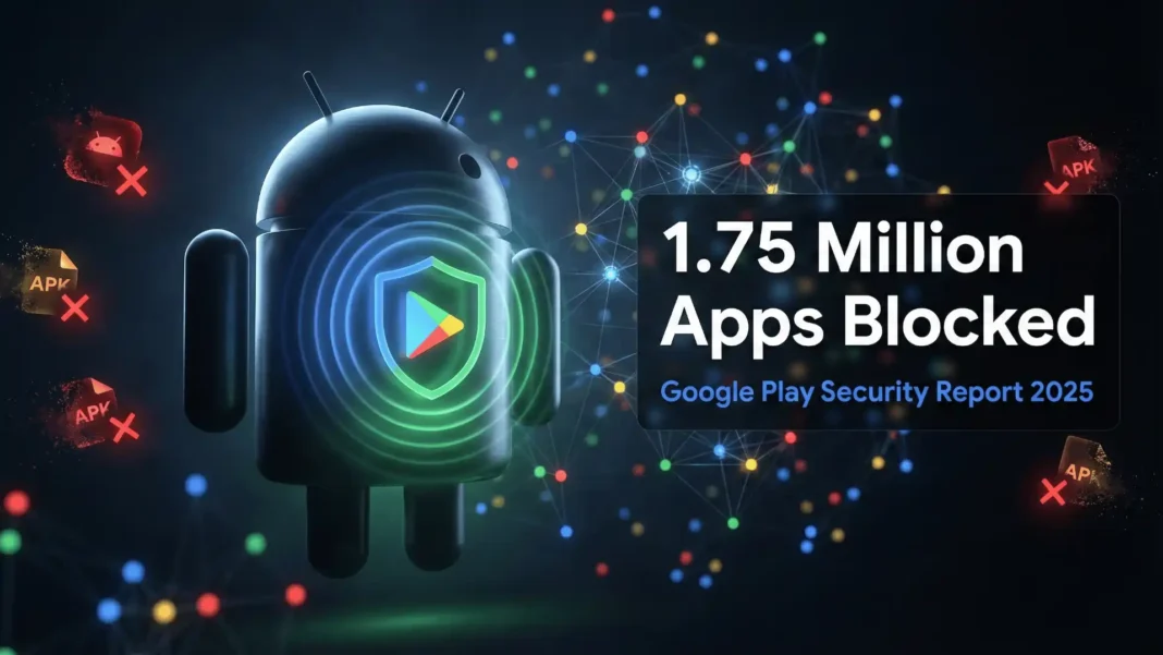 Android shield with Google Play Protect blocking 1.75 million malicious apps using AI-powered real-time scanning in 2025