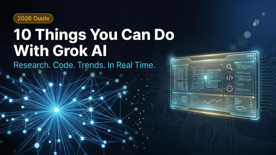 Grok AI on a mobile device to analyze trends and debug code in 2026