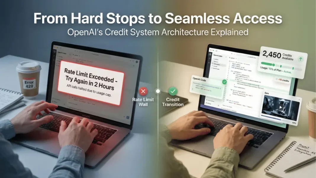OpenAI Codex coding interface displaying real-time credit balance and usage tracking system for seamless API access in 2026