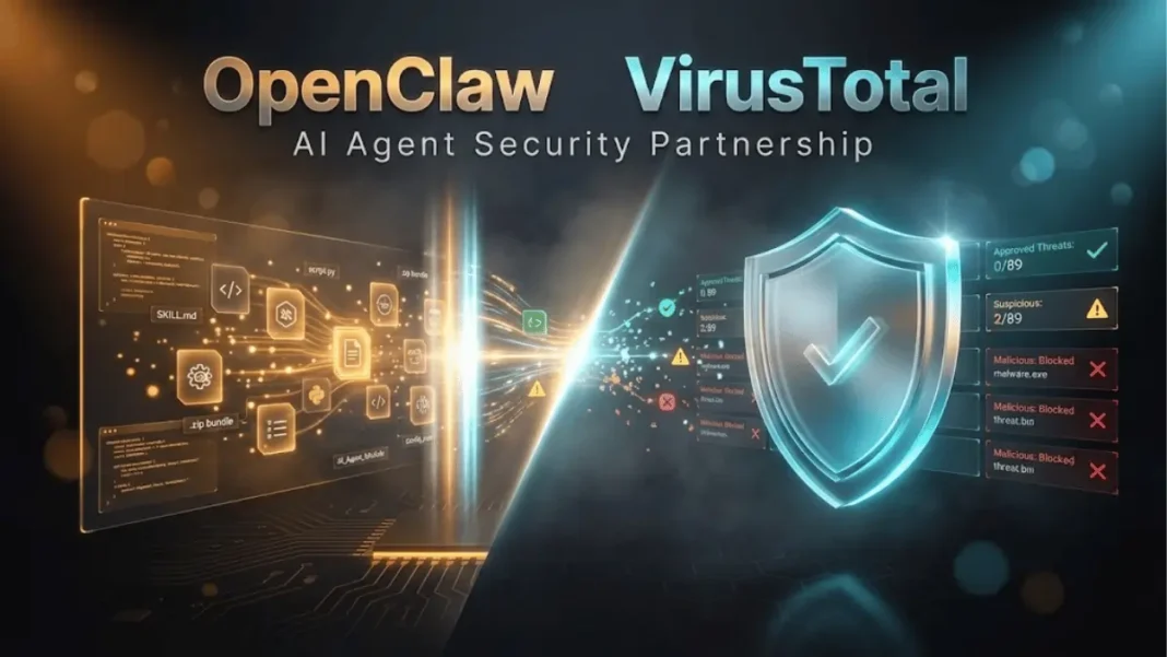 OpenClaw AI agent platform integrating VirusTotal Code Insight security scanning interface showing threat detection dashboard in 2026