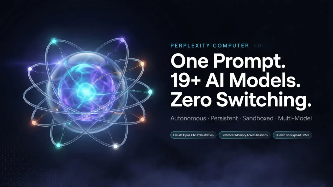 Perplexity Computer AI agent interface orchestrating 19+ frontier models for research, coding, and design tasks in 2026