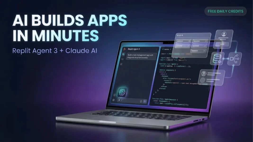 Developer using Replit Agent 3 with Claude AI to generate full-stack application code with real-time autonomous coding in 2026