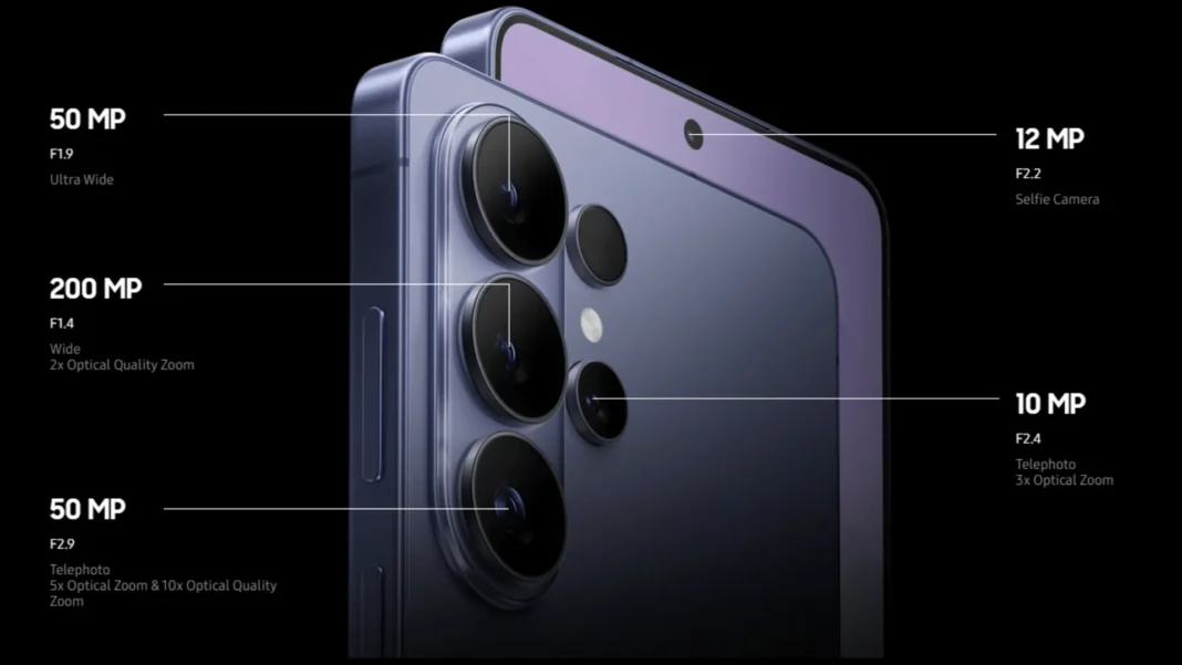 Samsung Galaxy S26 Ultra held in hand showing rear camera system and Galaxy AI interface in 2026