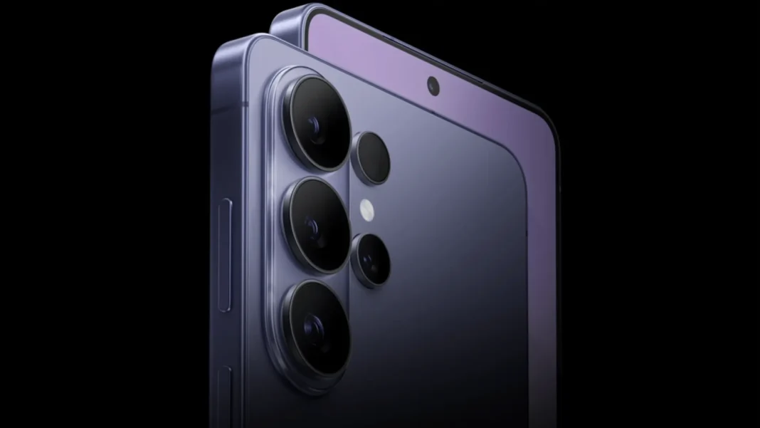 Samsung Galaxy S26 held in hand showing AI-powered camera interface and Dynamic AMOLED display in 2026