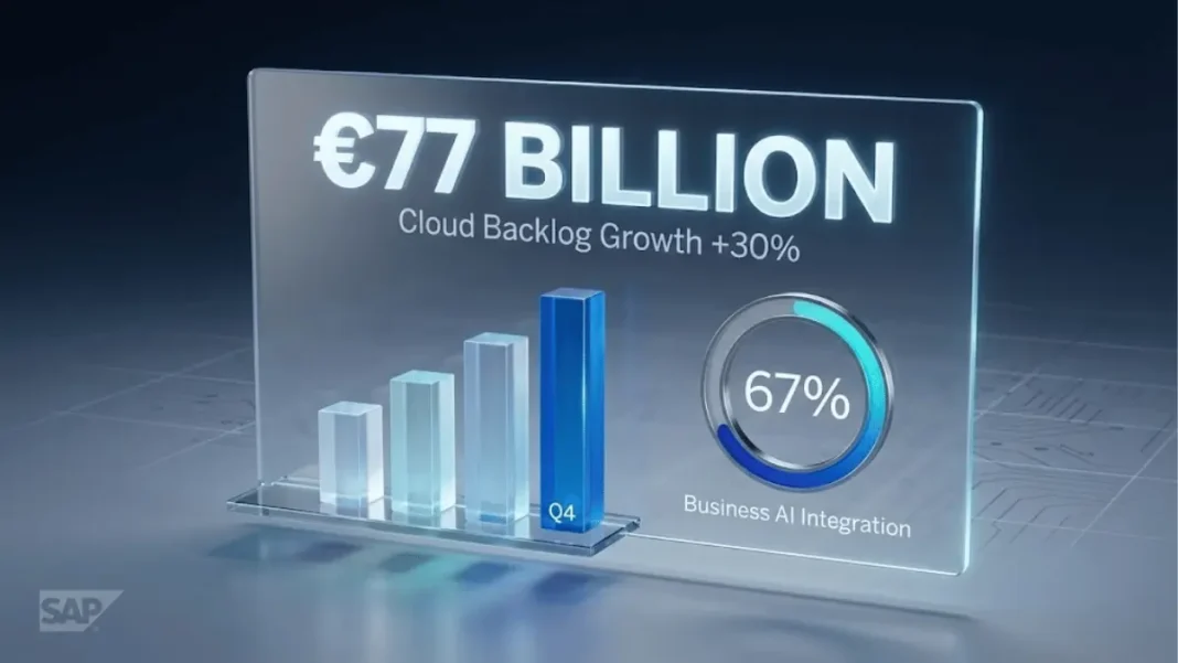 SAP business software dashboard showing cloud revenue analytics and AI-powered enterprise resource planning metrics for 2025 fiscal year