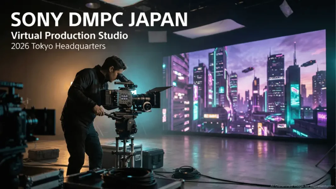 Sony DMPC Japan virtual production studio featuring Crystal LED VERONA wall with VENICE 2 camera system and XR spatial content creation setup in Tokyo 2026