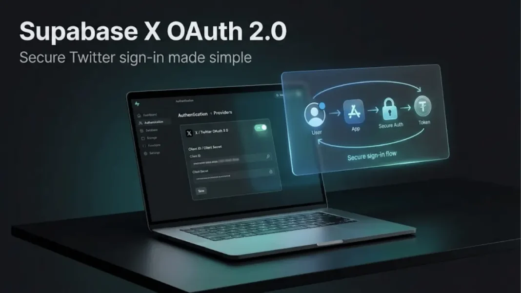 Supabase dashboard showing X Twitter OAuth 2.0 provider configuration with authentication settings and callback URL setup in 2026