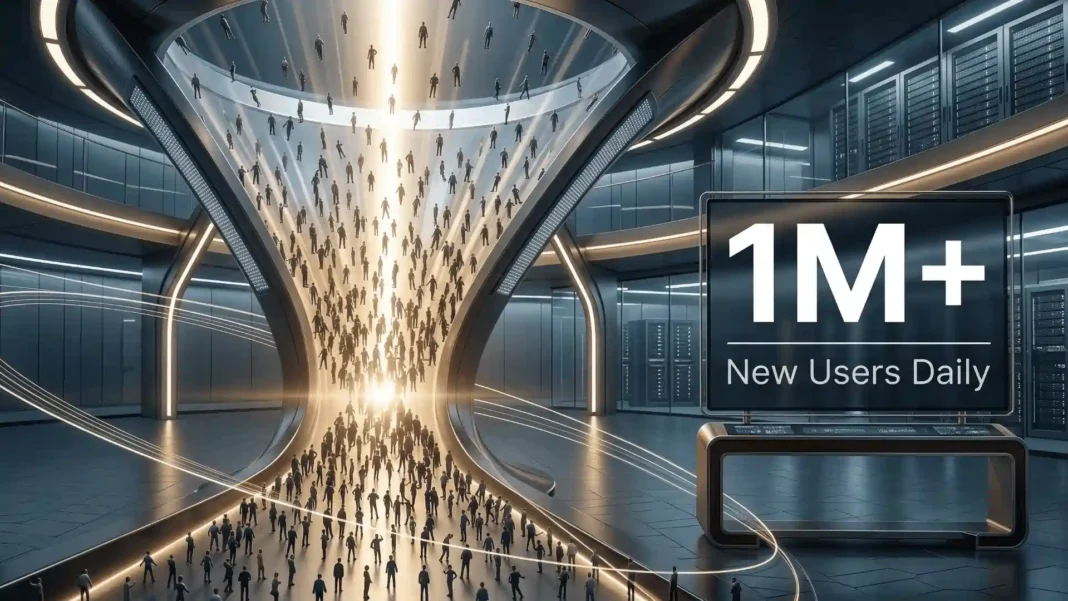 Anthropic Claude AI app interface on smartphone showing rapid user growth milestone of one million daily signups in 2026