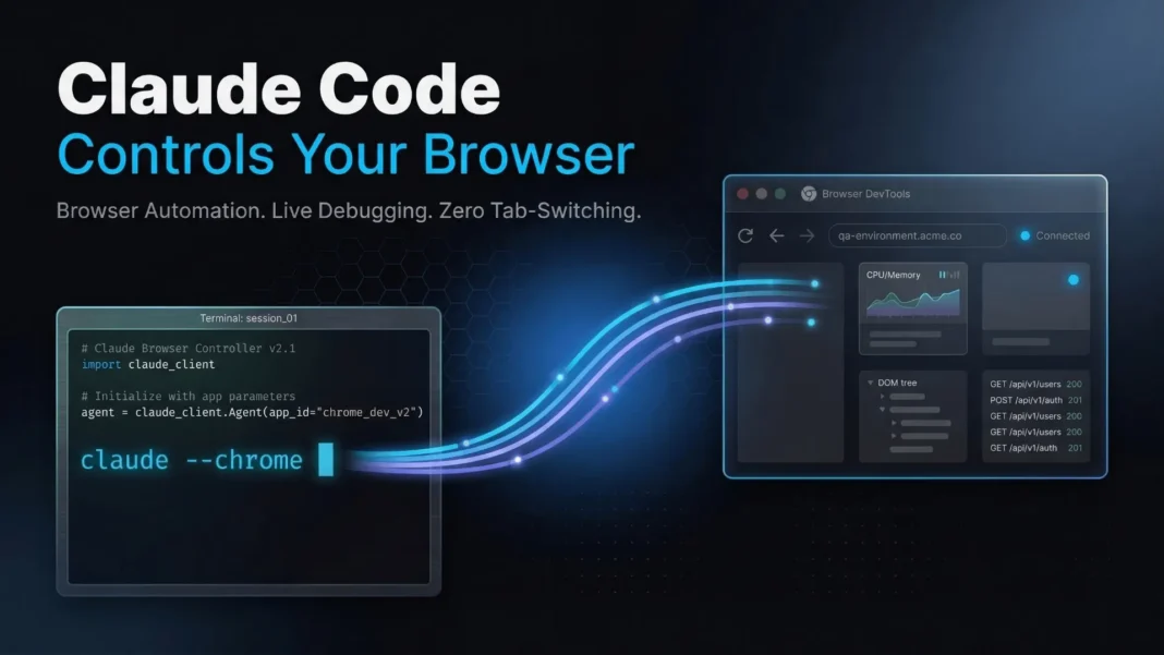 Claude Code Chrome extension sidebar showing browser automation and live debugging interface in a developer workflow in 2026