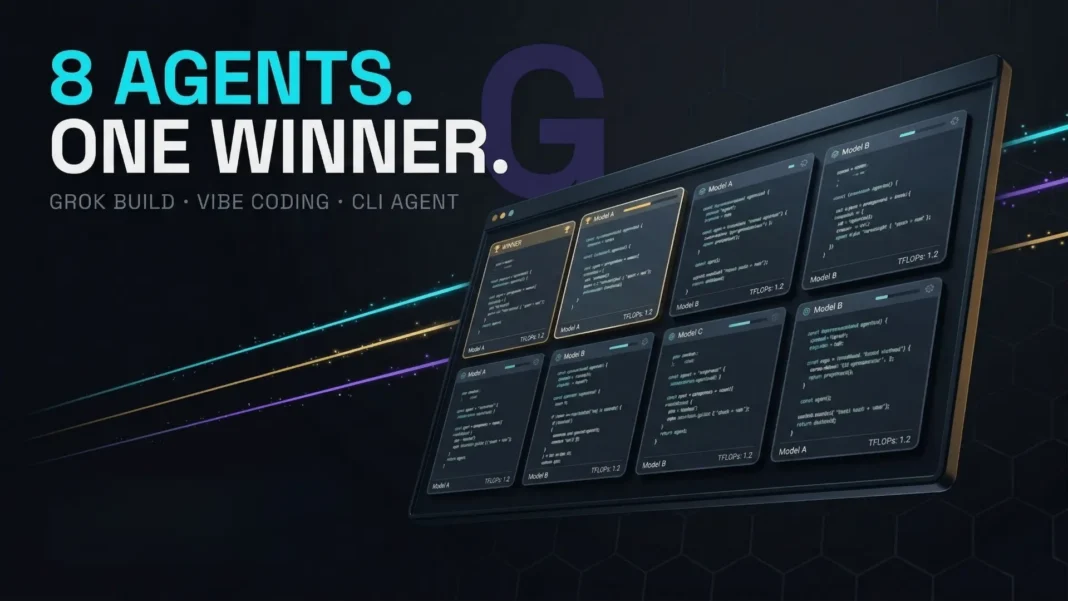 Grok Build CLI terminal interface showing xAI's multi-agent vibe coding session with autonomous planning in 2026