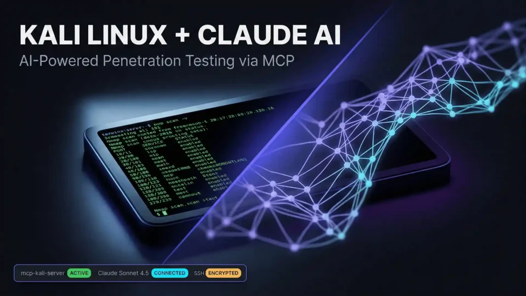 Kali Linux terminal showing Claude AI executing an Nmap port scan via Model Context Protocol MCP in 2026