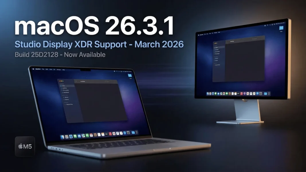 macOS Tahoe 26.3.1 running on MacBook Pro connected to Apple Studio Display XDR, March 2026
