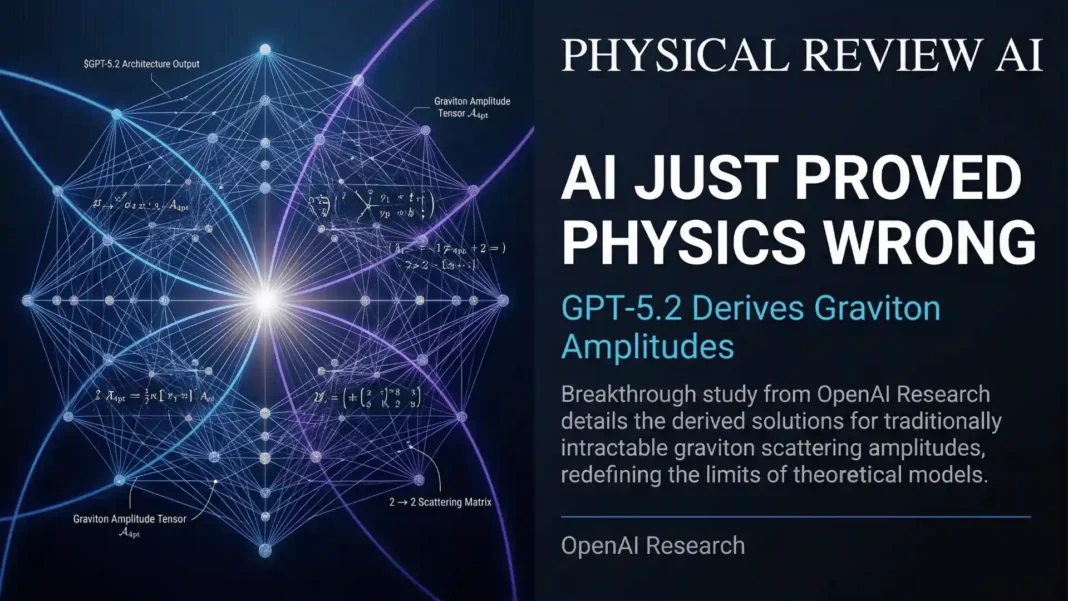 Abstract visualization of graviton particle scattering amplitudes in half-collinear momentum regime, derived by OpenAI GPT-5.2 in 2026