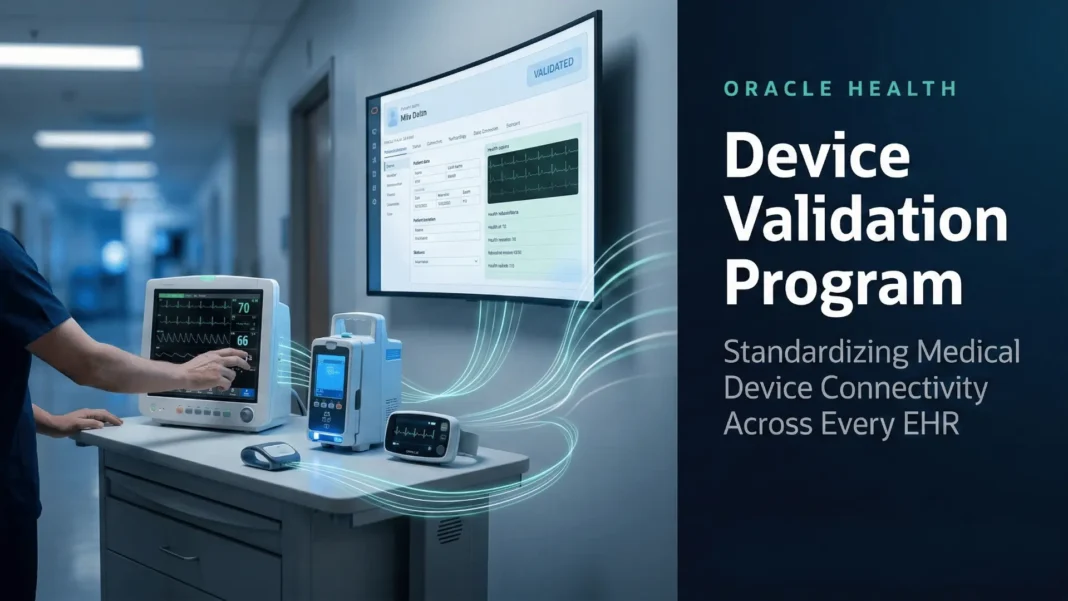 Oracle Health Device Validation Program interface showing medical device connectivity and EHR integration workflow in 2026